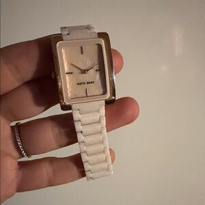 Anne Klein Gold and White Rectangular Watch